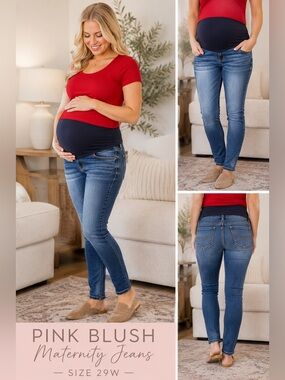PinkBlush Maternity Skinny Jeans Size 29W Full Belly Panel Medium Wash